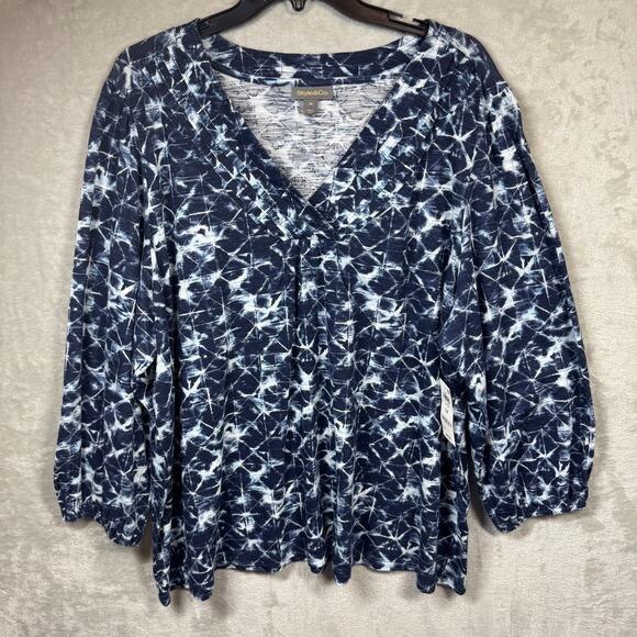 Style & Co Women NEW Blouse/Top Plus 3X Blue V-Neck 3/4 Sleeve Stretch Pullover - Picture 1 of 10
